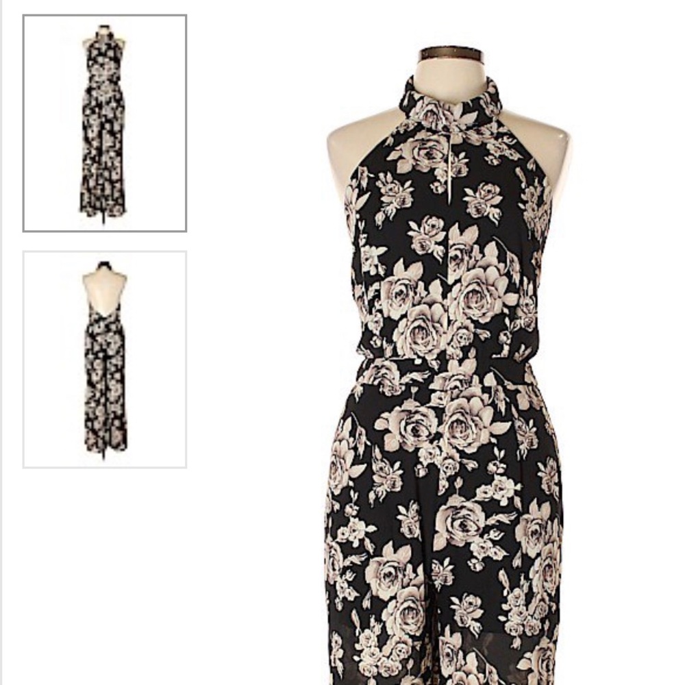 Sienna Sky Pants-L-High Neck Floral Jumpsuit
